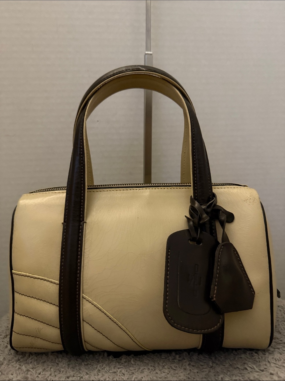 Etro Cream and Dark Brown Leather Bowling Satchel - Picture 2 of 12